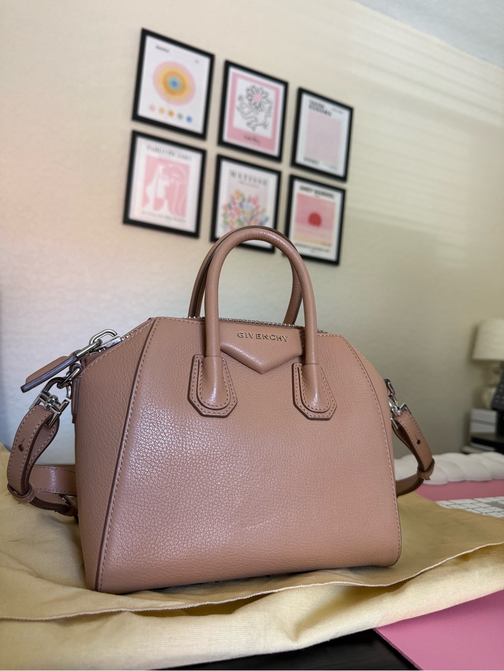 Givenchy Mini Antigona Camel Tan Pebbled Leather